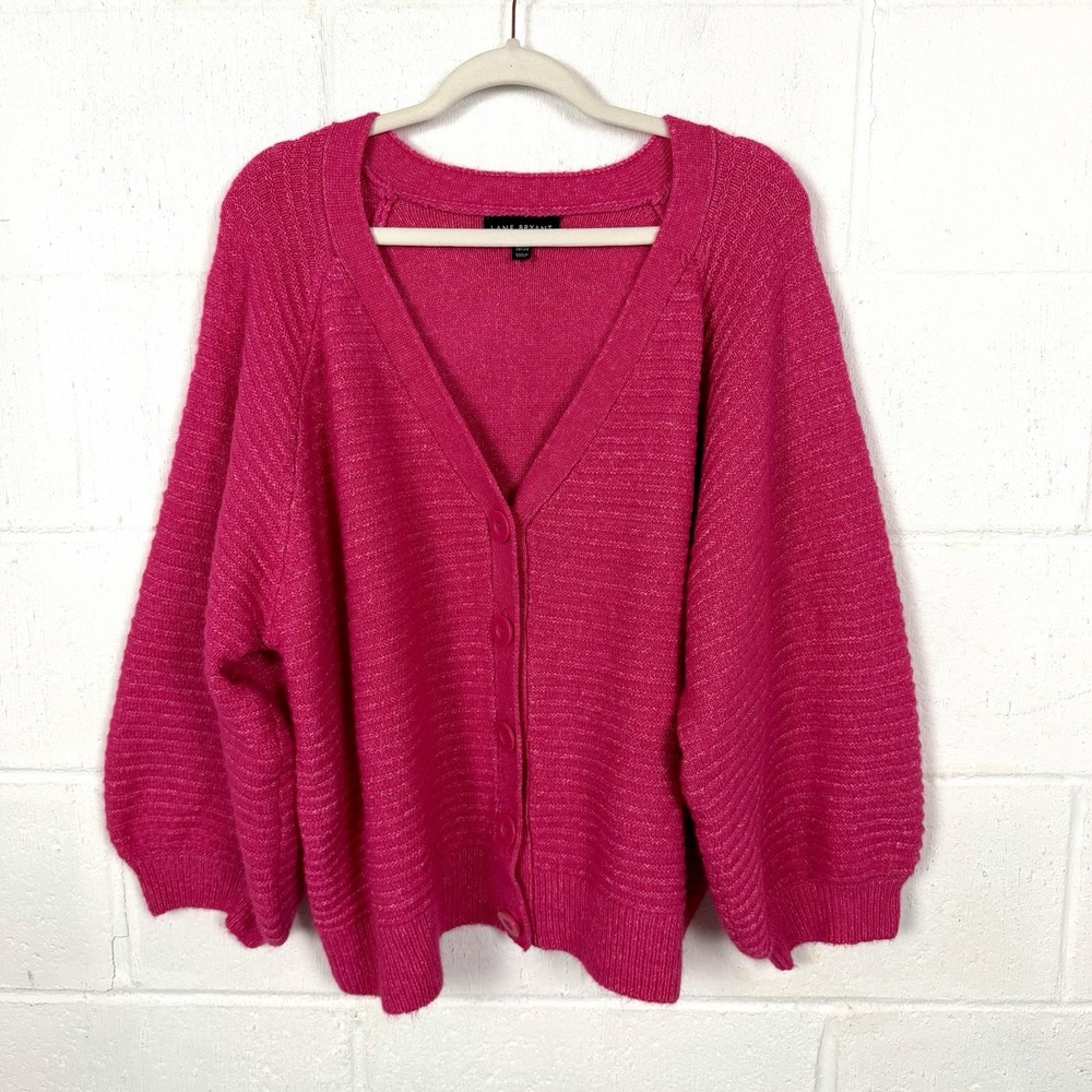 Lane Bryant Chunky Knit Cardigan Plus Size 18/20 Fuchsia Soft Balloon Sleeves